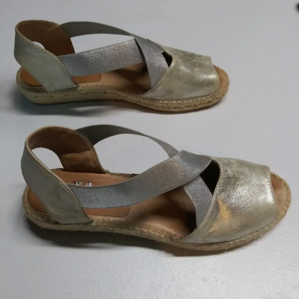 Kanna Silver Metallic Espadrille Sandals Vacation Boho Size 39